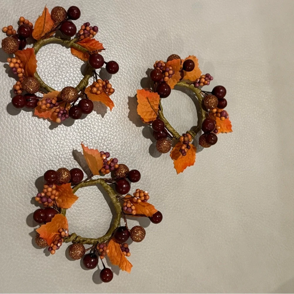 3 Glass Pumpkin Candle Displays by Luminara with Autumn garland and orange bows - Picture 4 of 5